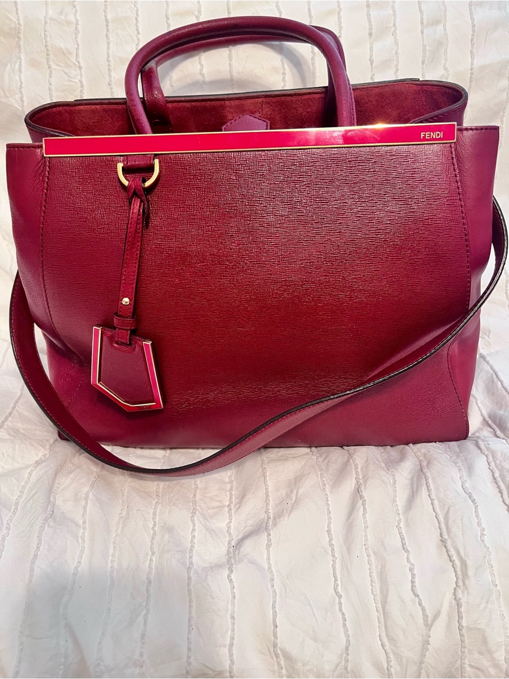 Fendi 2jours Red Leather Satchel with Gold Trim